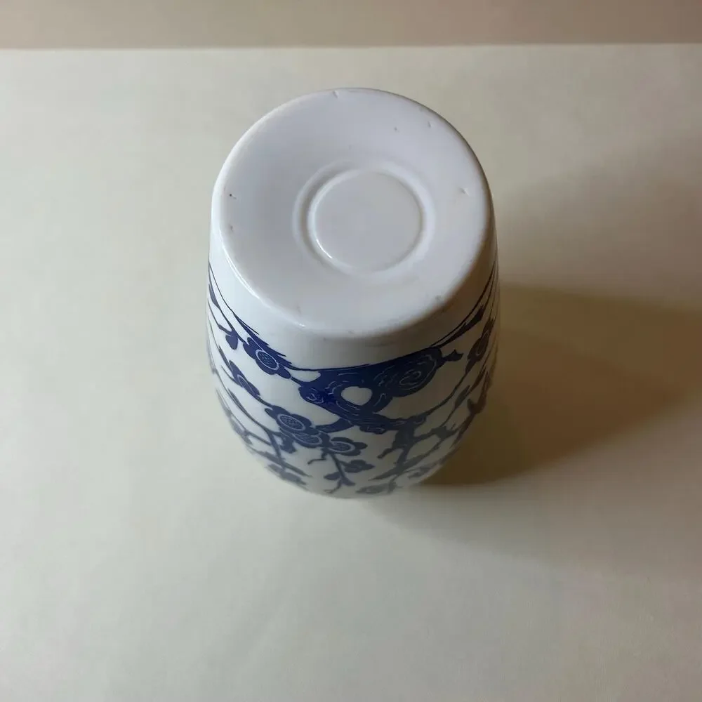 Vintage Blue and White Porcelain Bird and Floral Vase, Chinoiserie